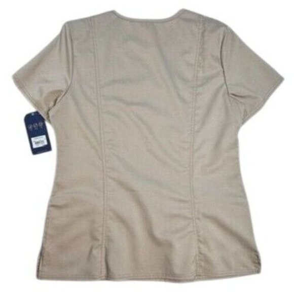 Cherokee Revolution Modern Classic Scrub‎ Top Women Small Khaki Medical NEW - Picture 2 of 11